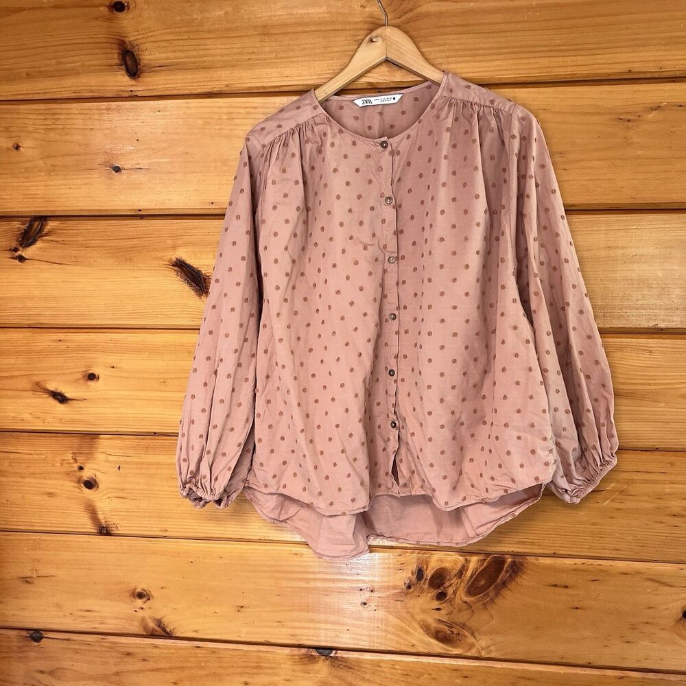 Zara Blouse Boho Women’s Swiss Dot Voluminous Sleeves Top Gypsy Fairy Size XL